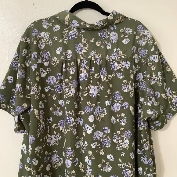 Vintage 90s Green Floral Cottagecore Retro Country Button Up Collared Shirt 2X - Picture 6 of 8